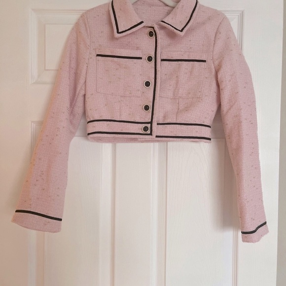 Women's Pink and black French style Cropped Jacket - Picture 2 of 5